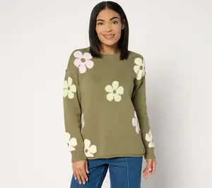 Peace Love World 100% Cotton Novelty Stitch Crew Neck Sweater