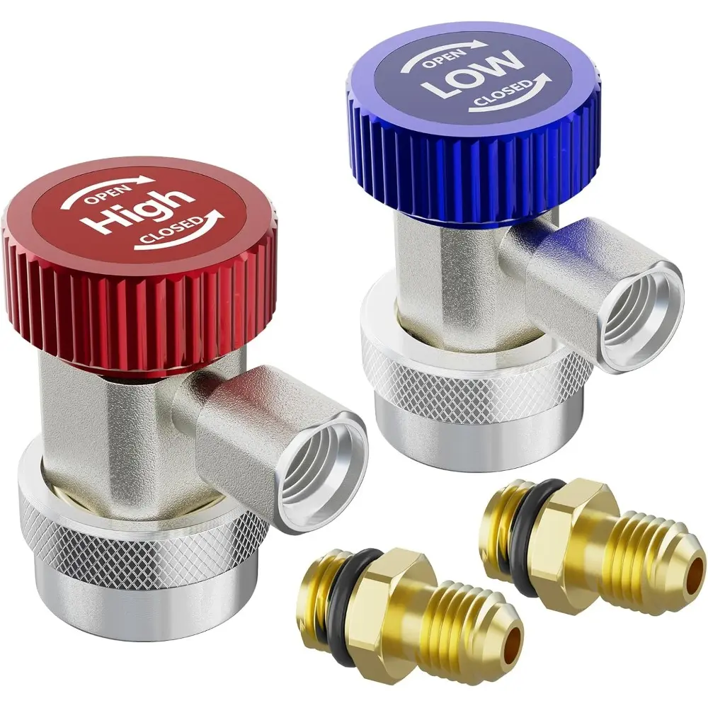 Bronze R134a Refrigerant Quick Coupler Adapter Set - 2 Snap Lock Quick Connect Adapters for Car AC Systems, HP/LP Fittings, 1/4 Inch Flares, Evacuation & Recharging, 2 Quick Connect Adapters