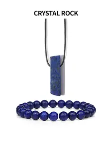 Handmade Lapis Lazuli Beaded Bracelet Pendant Necklace Set, Elastic Rope, Stress Relief Chakra Energy Jewelry, Unisex Gift