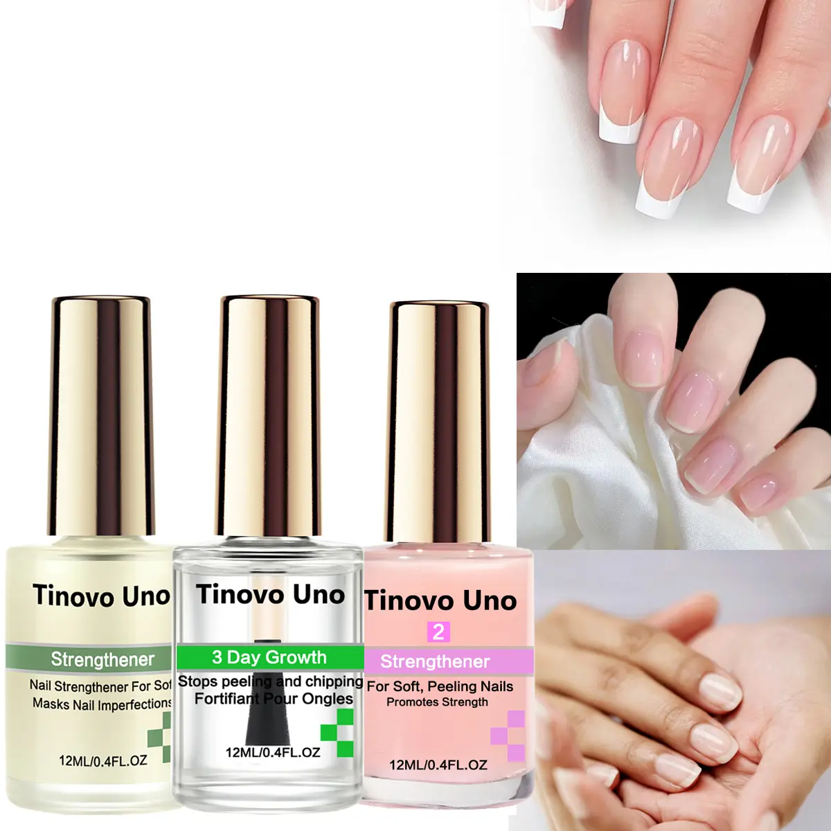 Tinovo Uno 3-Piece Nail Care Strengthener Kit - 3-Day Growth Formula, 2 Repair Treatments for Soft Peeling Nails, Promotes Natural Growth