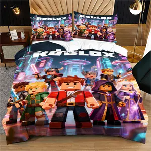 Roblox printed pattern soft and durable bedding duvet cover set, including 1 duvet cover and 1 or 2 pillowcases, without a core or pillow, suitable for children or adults as gifts, modern style fashionable bedroom bed decoration