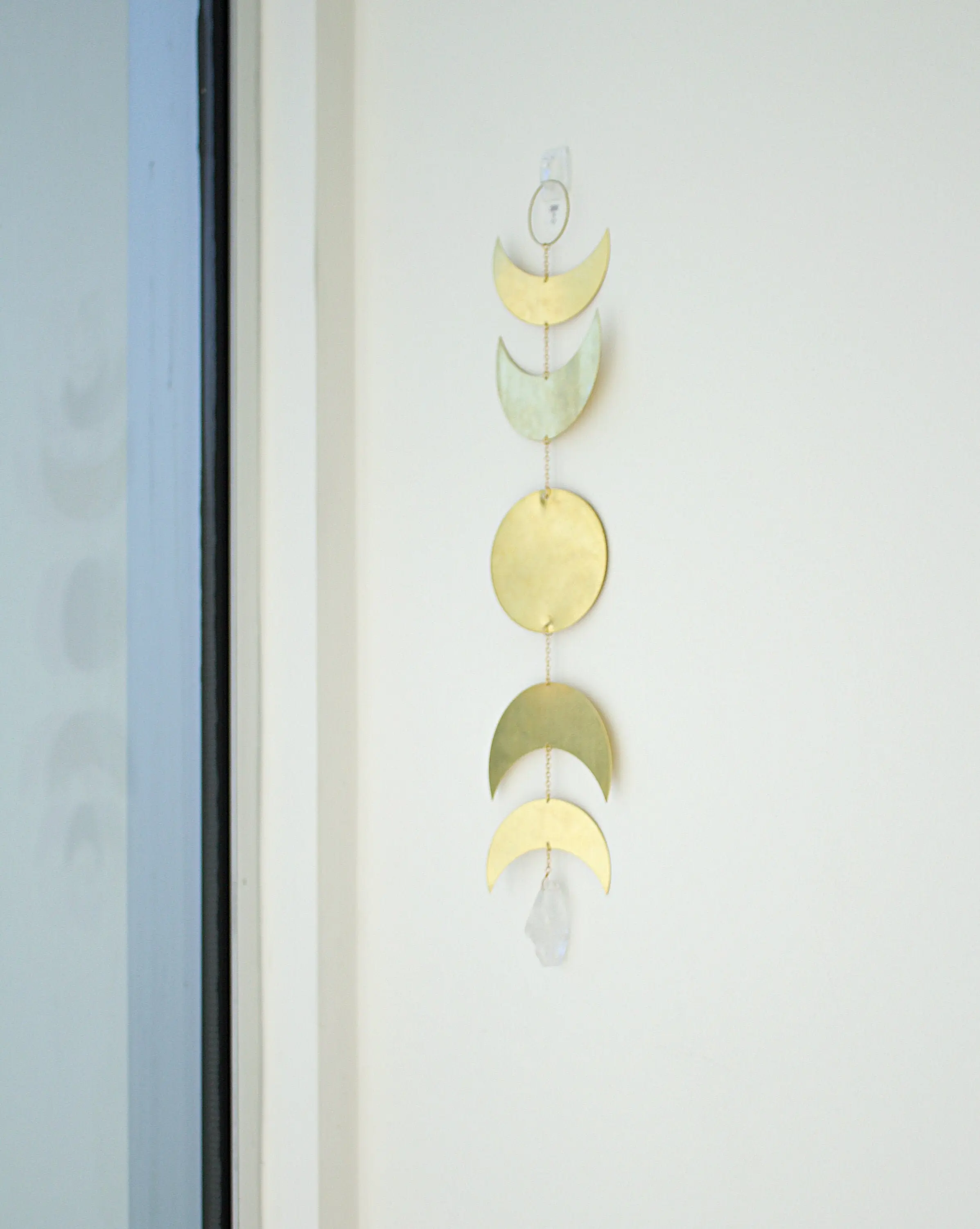 Gold Moon Phase Wall Hanging – Boho Brass Lunar Decor & Sun Catcher