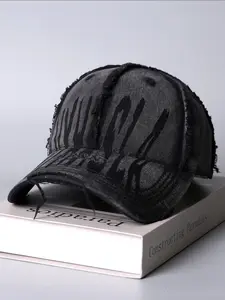 Unisex Washed Distressed Hole Baseball Cap, Versatile Letter Snapback Hat, Deepened Large Head Size Outdoor Casual Sun Protection, Adjustable Snapback Cap
