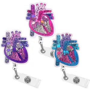 3 count Cardiac Heart Phlebotomy Badge Reel Holder Retractable with ID Name Card Tag Clip for Nurse Cute Heart Badge Reel for  CNA RN MA (/Blue/)