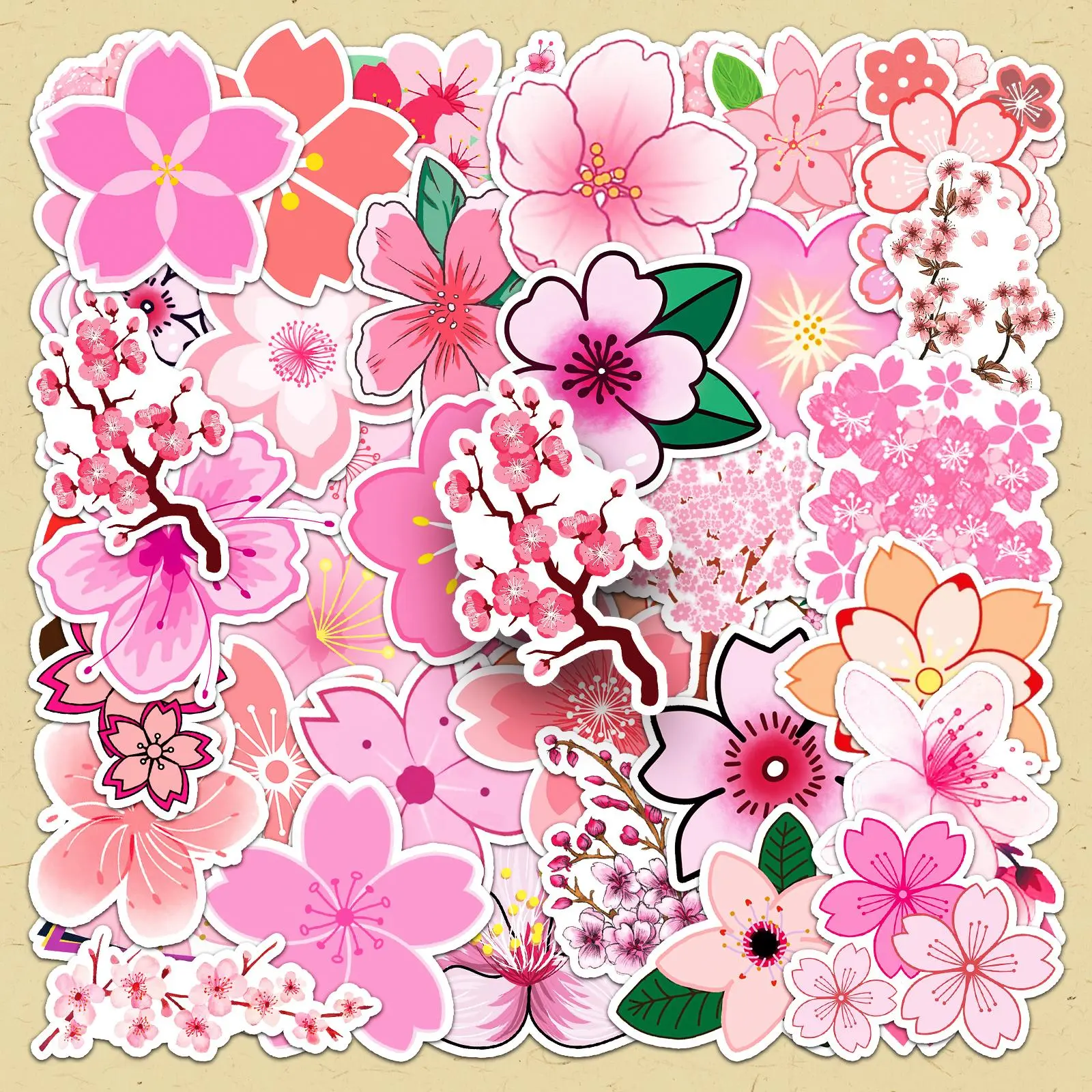 Sakura Flower Pattern Sticker, 100pcs/set Creative DIY Decorative Sticker, Scrapbooking & Stamping Supplies for Journal Making, Stickers for Scrapbooking