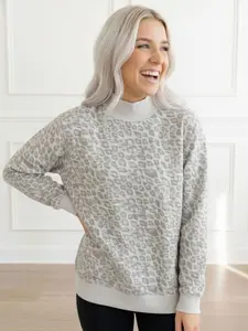 Printed Mockneck Sweatshirt- Leopard