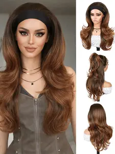 Layered Body Wavy Headband Wig, Mix Ombre, Synthetic Glueless Lightweight Wig, Natural Look, Daily Use, K Pop Carnival Style, Synthetic Material Wigs