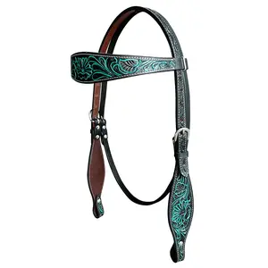 Hilason Western Horse Headstall Breast Collar Hand Tooled American Leather Black