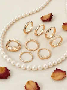 8-Piece Stylish Light Luxury Gold Texture Stackable Ring Set | Unique Irregular Pattern Fashion Versatile Rings | Women's Wear | Perfect Gift for Girlfriends & Couples | Elegant Jewelry Set