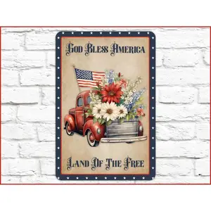 Patriotic Metal Sign, Vintage Truck, Patriotic Decor, Americana Decor, Indoor or Outdoor Sign