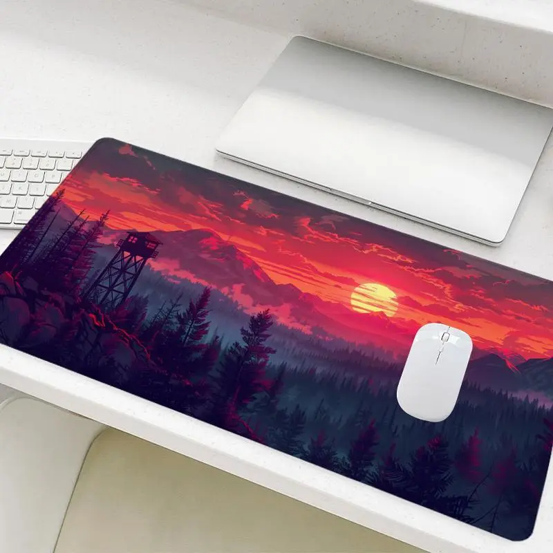 Sunset Forest Pattern Mouse Pad, Rectangle Gaming Mouse Pad, Non-Slip Rubber Base Stitched Edge Desk Pad for Home Office Game Room