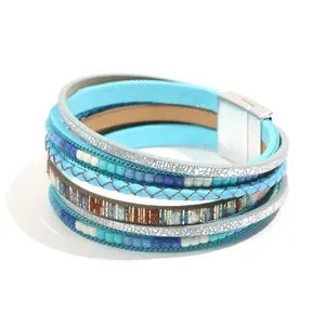 Multilayer Leather Bracelet — Bohemian-Style Braided Leather Wristband with Magnetic Clasp — Fashion Jewelry