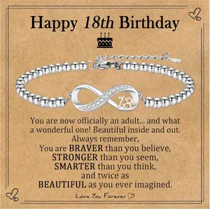 Birthday Gifts for Girls, 12th/ 13th/ 16th/ 18th/ 21st Birthday  Ideas for Teen Girl, Infinity Knot Stainless Steel Beaded Charm Number Bracelets for Daughter Sister Granddaughter Niece