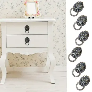 6 Piece Vintage Lion Head Cabinet Handles, Solid Zinc Alloy Drawer Pulls, Antique Copper Finish, European Style, for Dresser, Wardrobe, Desk