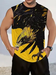 Printed Sleeveless Vest Eagle Pattern Casual Athletic Fashion Activewear Sports Leisure Top Summer Breathable Fitness T-Shirt Gym Workout Clothes