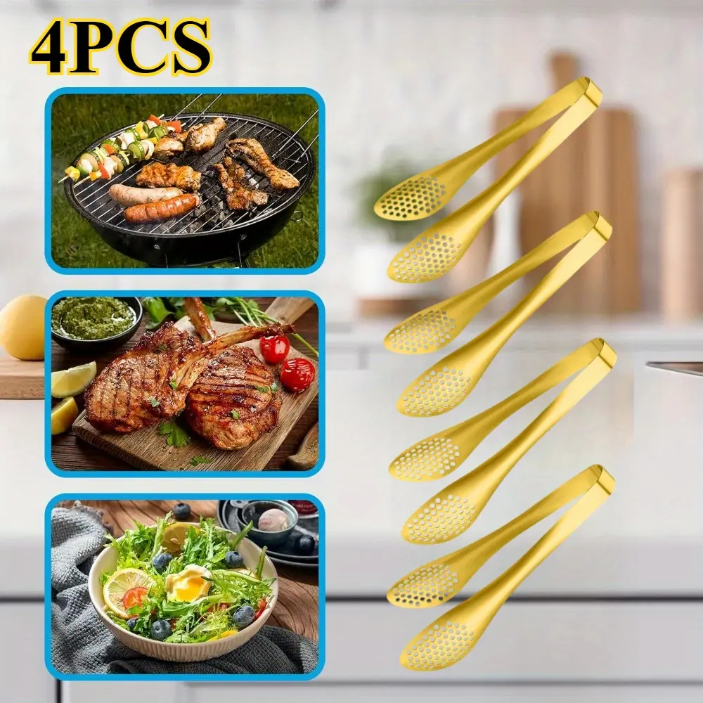 4 PCS Serving Tongs Gold Tongs 9 Inch Serving Utensils Stainless Steel Serving Tongs for Salad Buffet Appetizer Dessert Tong for Food Parties
