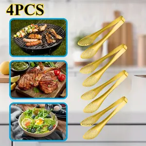4 PCS Serving Tongs Gold Tongs 9 Inch Serving Utensils Stainless Steel Serving Tongs for Salad Buffet Appetizer Dessert Tong for Food Parties
