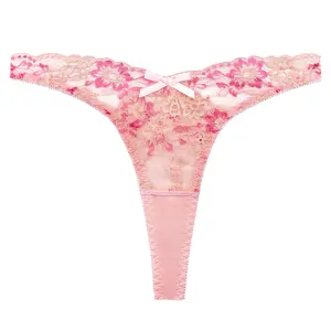 Sexy Pink Thong Panty for Women, Bow Applique, Lace, Comfort Women's Fashionable underwear