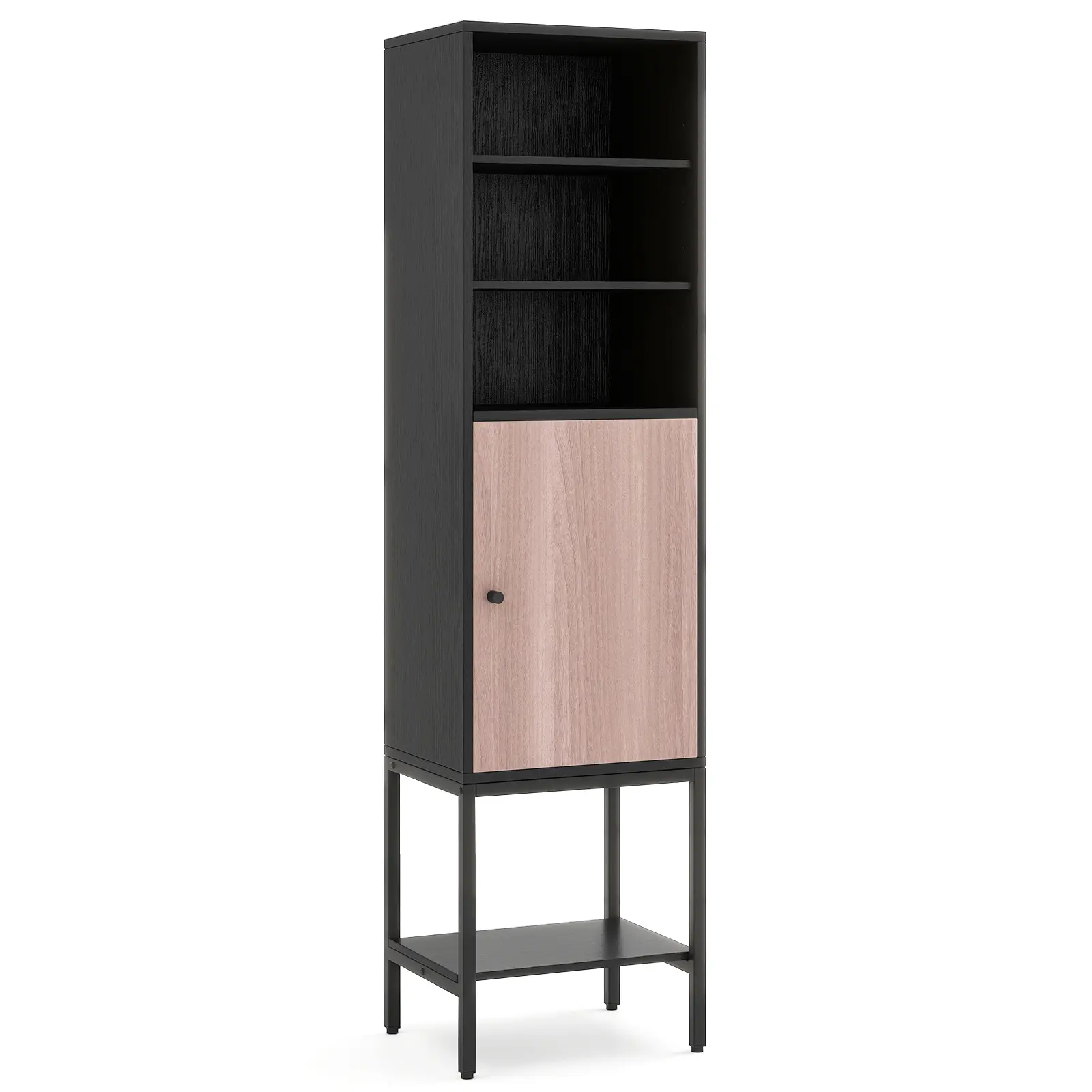 COSTWAY - 57 Inch Bathroom Tall Cabinet with 1 Door and 4 Shelves Narrow Storage Unit-Black