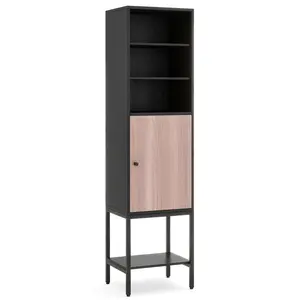 COSTWAY - 57 Inch Bathroom Tall Cabinet with 1 Door and 4 Shelves Narrow Storage Unit-Black