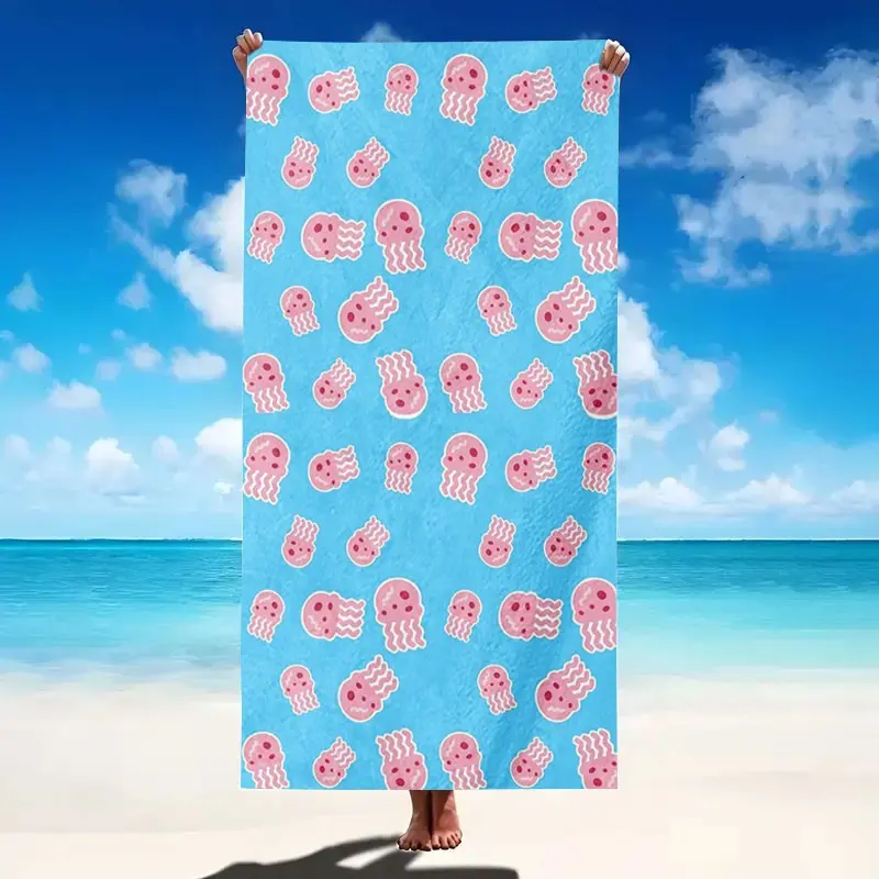 Cute Fun Jellyfish Print Beach Towel, Quick Drying Absorbent, Soft Lightweight Ultra Absorbent Microfiber, Perfect for Beach Parties, Travel & Camping