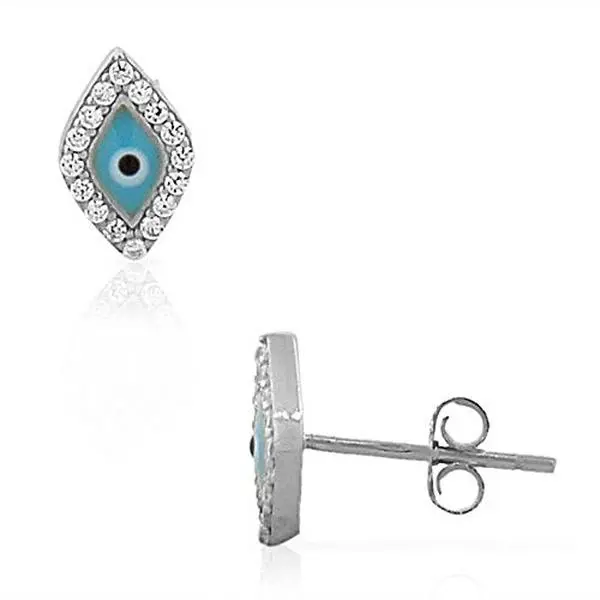 925 Sterling Silver Yellow Gold-Tone Diamond-Shaped White CZ Evil Eye Hamsa Pretty Stud Earrings - High Quality Classic Artificial Zirconia Cubic Zirconia Studs for Women, Pretty Studs