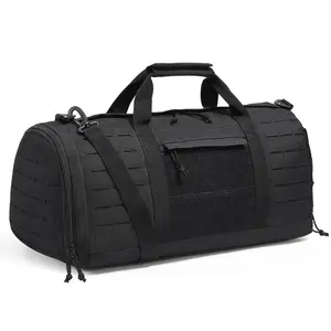 fathersdaygift Tactical Duffle Bag, 45L Gym Bag Duffle with Molle Design and Shoe Compartment, Military Travel Bag for Men and Women, Tactical Gear Bag for Overnight, Sports, Fitness, Clothing, Travel, Black