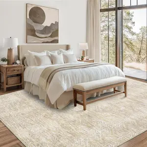 GARVEE 10x13 Washable Rugs Distressed Vintage Tribal Checkered Area Rug for Living Room Bedroom Office Low Pile Neutral Soft Nursery Carpet Non Slip Farmhouse Floor Cover Off White