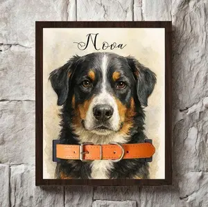Customized Dog Memorial Frame With Pet Portrait Photo, Remembrance Gift For Loss Pet, Loss Cat Collar Keepsake With Pet Portrait From Photo