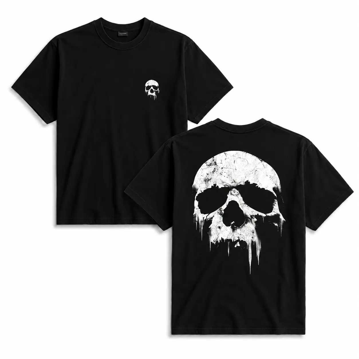 Men's Unisex Double-Sided Drip Skull Vintage Gothic Graphic T-Shirt - Casual Fashion Short-Sleeve, Classic Cut, Premium Drape, Sleek Look, Easy Movement, Cotton Oversized Fit, USA Trend Gift for Goth Fans