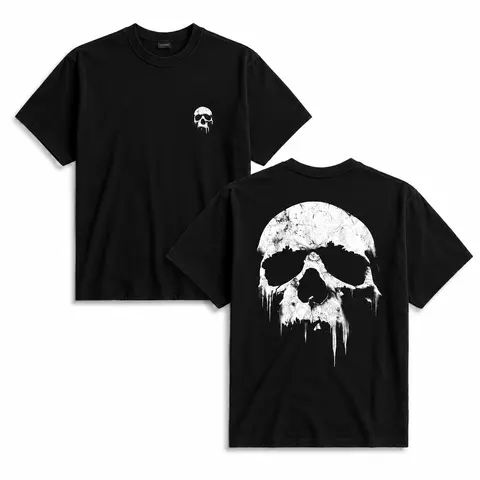 Mens Vintage Gothic Menswear Short-Sleeve Round Neck T-Shirt - Double-Sided Drip Skull Photorealistic Artistic Print, Classic Cut, Premium Drape, Sleek Look, Easy Movement, Cotton Loose Oversized Top, All Seasons Alternative Grunge Gift for Goth Fans