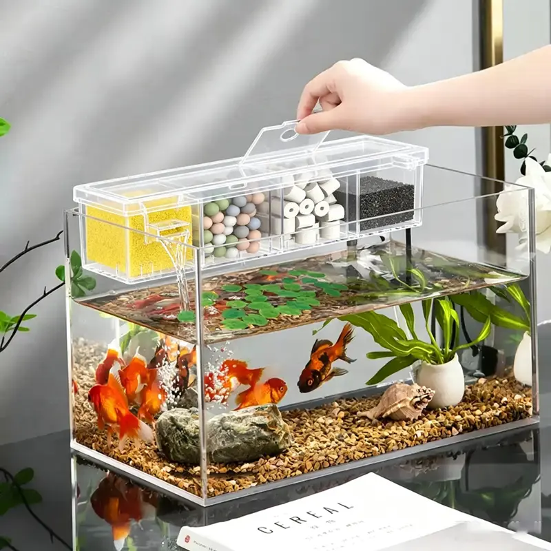 Multifunctional Aquarium Filter - 3-in-1 Top-Mounted Drip Plastic Box with 4-Layer/5-Layer Grid Layers, Water Circulation, Oxygenation for Turtle Tanks, Silent Flow, Efficient Bacteria Cultivation