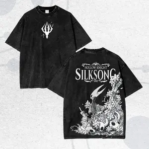 Vintage Washed Silksong Tee, Hornet Floral Knight Graphic Shirt for Indie Game Fans