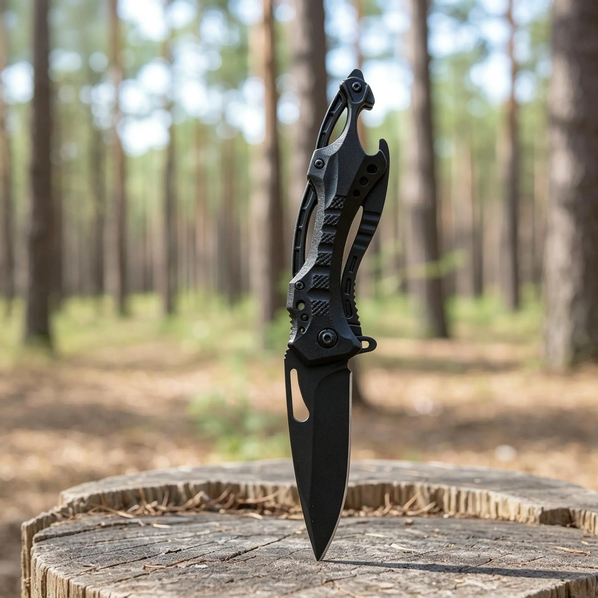 【DealsforYouDays】Unisex Black Pocket Folded Outdoor Survival EDC Knife - Stainless Steel Blade, Bottle Opener, Belt Clip, Precision Outdoor Tool - Carving, Multiple Tasks, Camping Use, Outdoor Tools, Precision Camping Tool