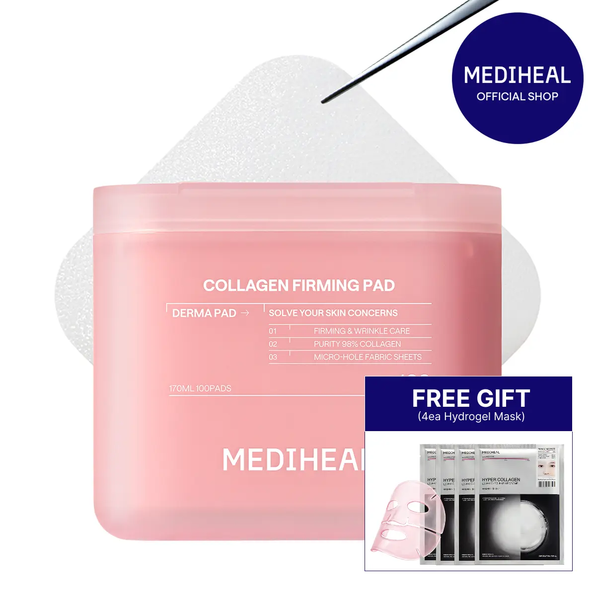[MEDIHEAL] Firming Pad 2.0 (100 pc) |  Retinol & 7-Peptide Complex | 3D 360° Elasticity & Wrinkle Care | Large 82mm Square Pads | Korean Skincare