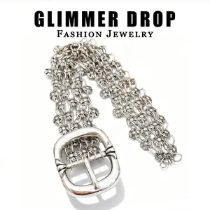 【Glimmer Drop】Multi-Layered Metal Cross Chain Buckle Bracelet - European & American Fashion Versatile Bangle, Unique Cool-Style Jewelry Statement Piece