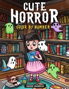 Cute Horror Color by Number: Halloween Coloring Book for Kids, Teens and Adults featuring ghosts, witches, zombies, monsters, and other spooky beings