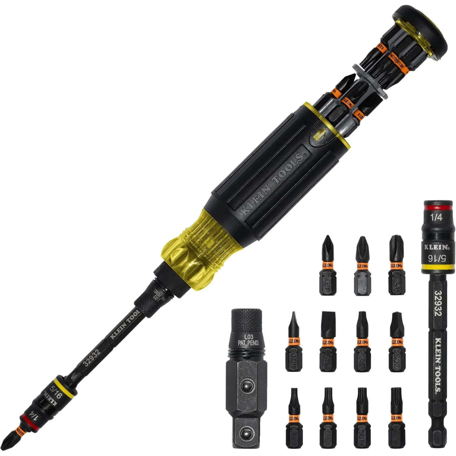 Klein Tools 32516HD KNECT 16-in-1 Impact-Rated Hybrid Screwdriver/Nut Driver, Magnetic, Flip Socket, 11 Bits, 2 Nut Drivers, 3/8-Inch Square Adapter