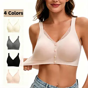 4Colors Women's Elegant Seamless Wide Strap Front Button Wirefree Push-Up Bra, Breathable T-Shirt Everyday Lingerie, Multiway Push-Up Internal Support Womenswear jelly