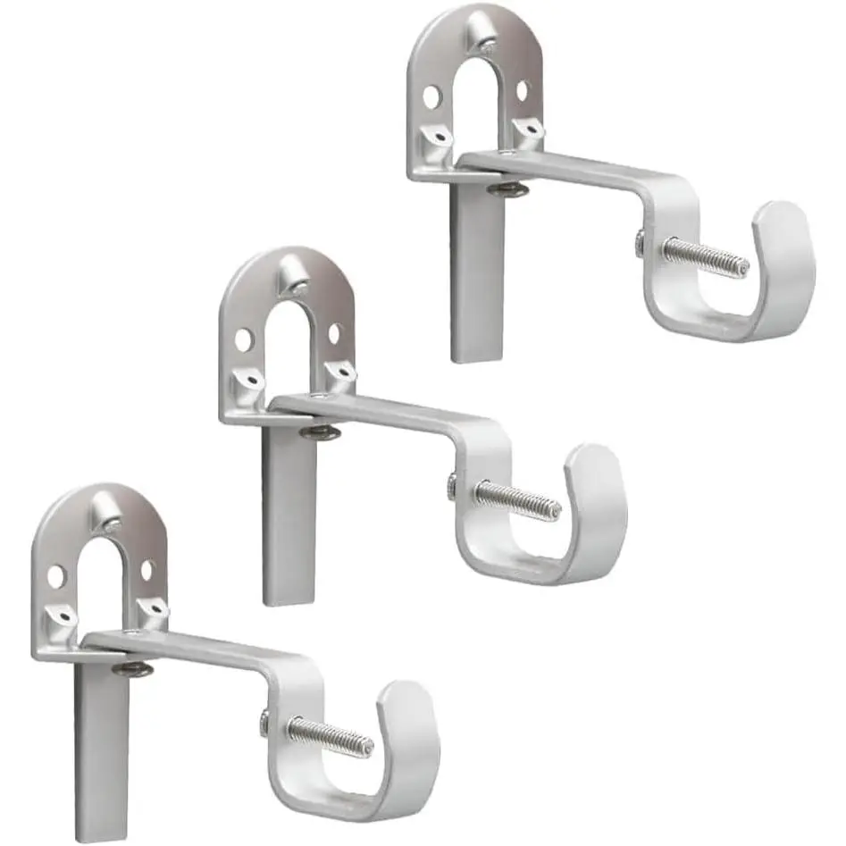 Universal Curtain Rod Brackets, Set of 3 - Nickel, Heavy-Duty Steel, Easy No-Drill Installation with Anchors & Hardware
