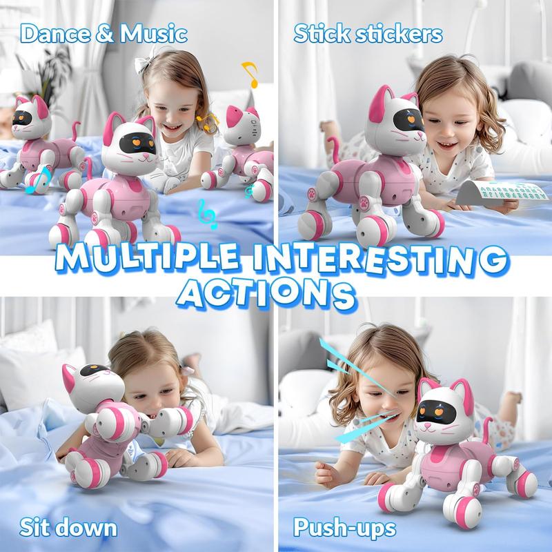 Programmable Remote Control Robot Cat Dog for Kids, Interactive Robotic Cat, Robo Cat, RC Robot with Touch Sensing, LED Eyes, Dance & Music, Sticker (White)7