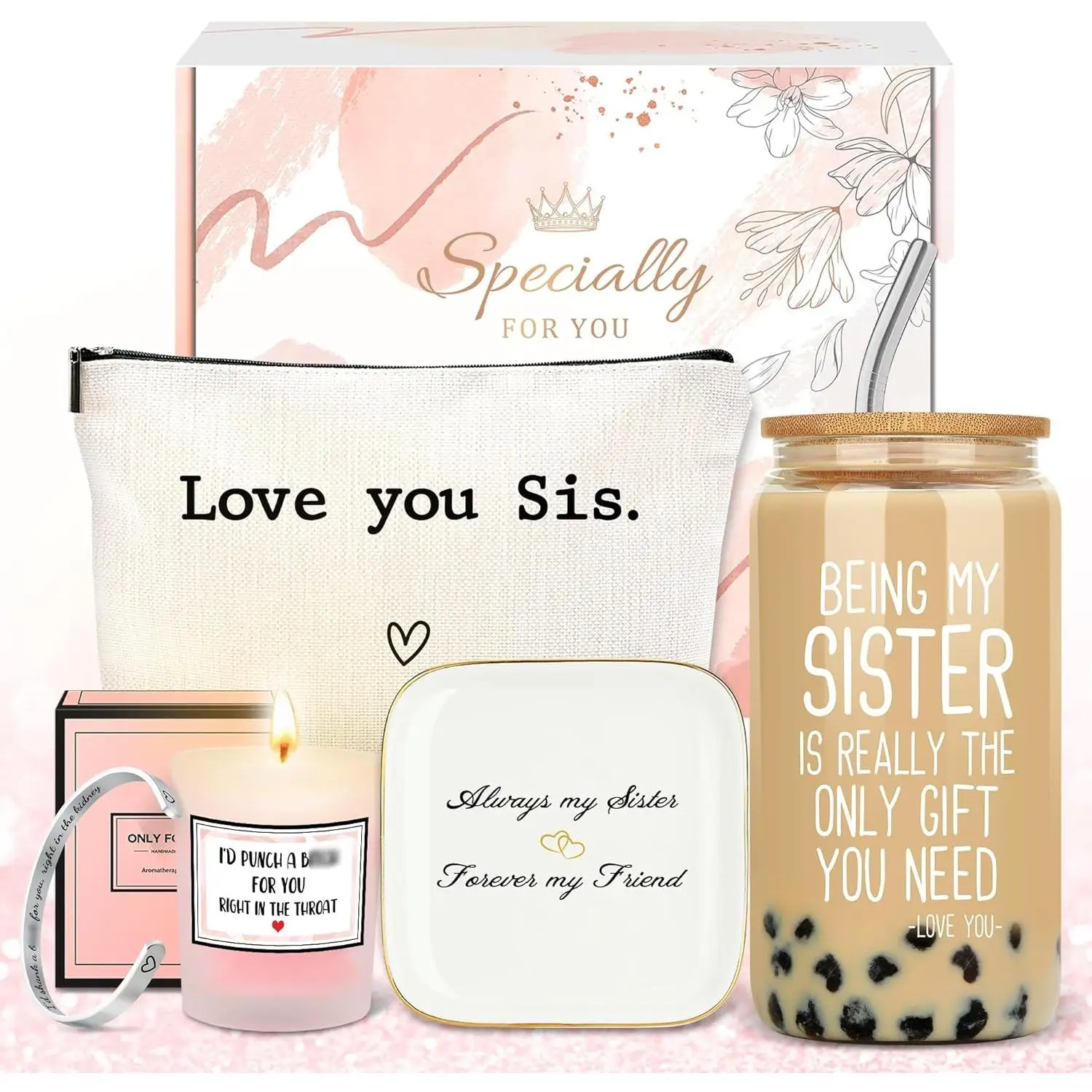 Gift for sisters, coffee mug holds 5.9" tall, 3.15" diameter, cute gift set