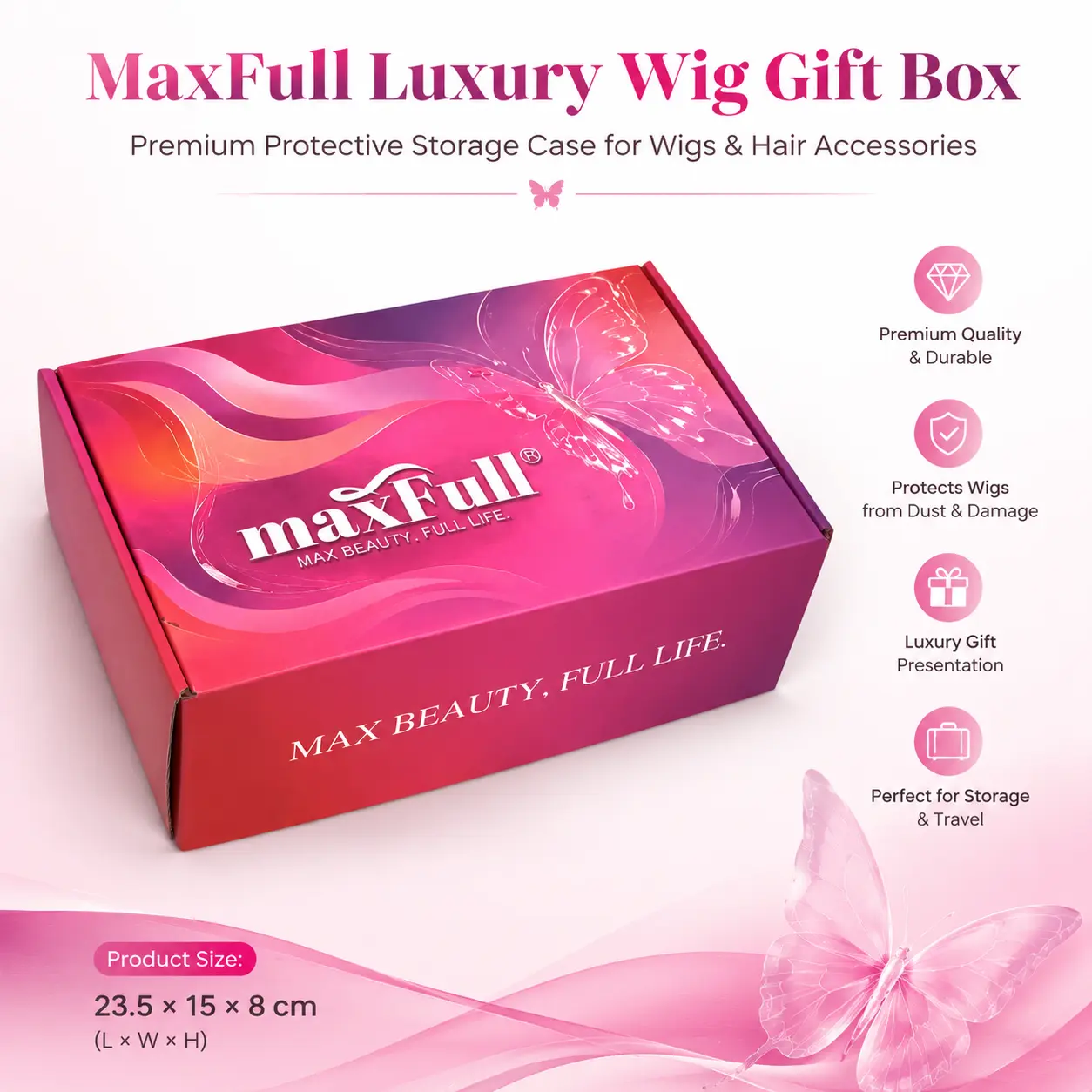 MaxFull Luxury Wig Gift Box | Premium Protective Packaging for Wigs, Elegant Reusable Storage Case for Hair Accessories