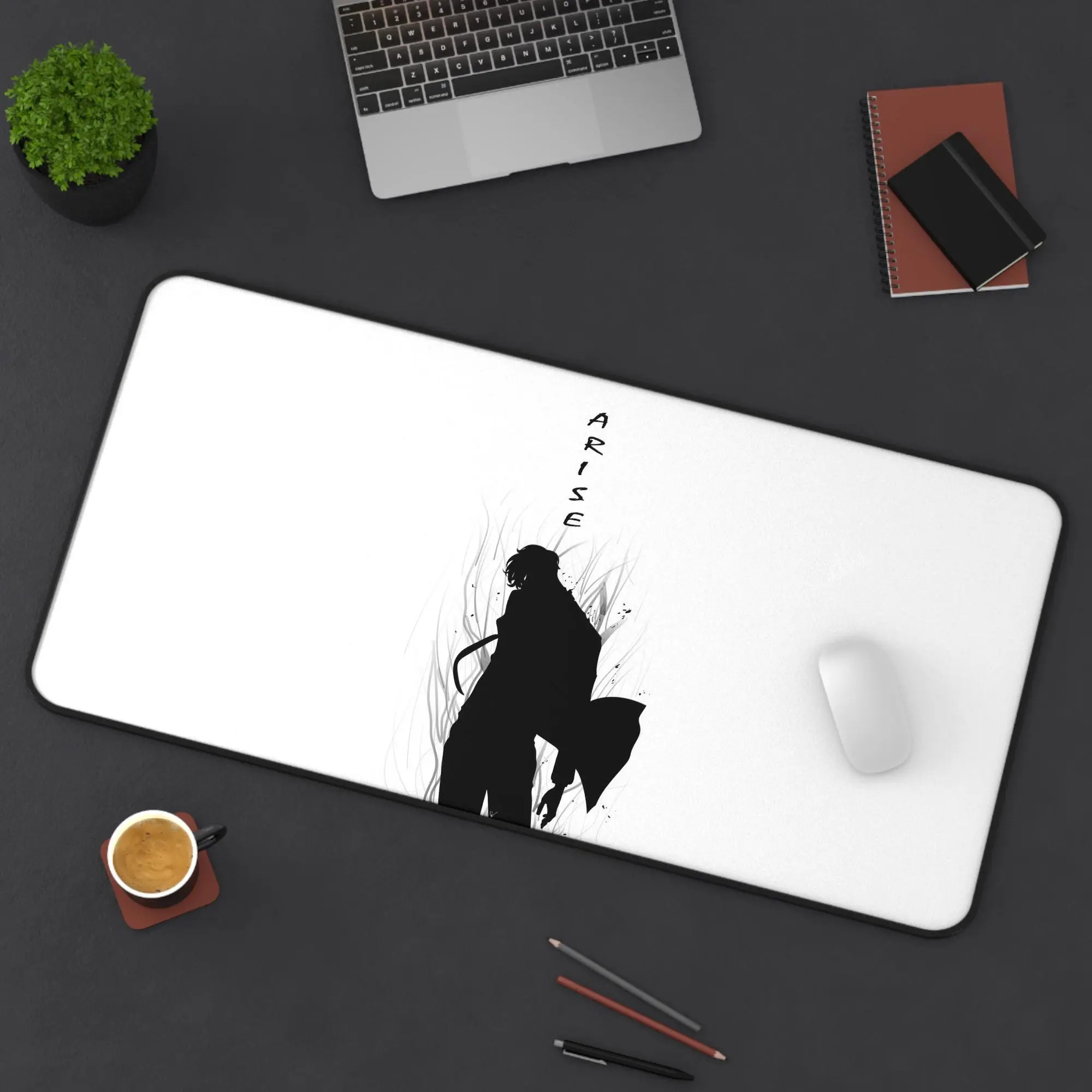 Sung Jinwoo, Solo Leveling, Arise Desk Mat, Anime Desk Accessories, Gamer Mat, Office Decor, Motivational Desk Pad, Black and White Desk Pad