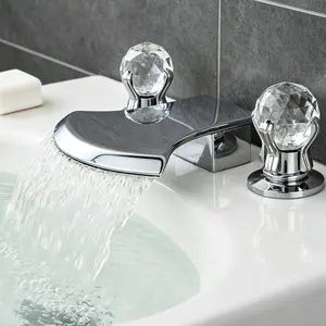 Bathroom Faucets for Sink 3 Hole, Chrome Bathroom Sink Faucet 2 Handle Waterfall Spout with Supply Lines, Stainless Steel Widespread Faucet for Vanity RV Farmhouse Sink