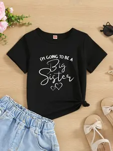 Cotton Kids' Big Sister T-Shirt, Pregnancy Announcement Sibling Tee for Girls
