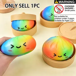 1pc Unique Squeeze Toy, Decompression Squeeze, Dumpling Baozi Compression Toy with Steamer Box, Soft Slow-Return, Classroom Reward, Small Gift