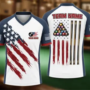 Custom USA Flag Pool Jersey Personalized Name Team Name, American 8 Ball Billiards League Shirt, Pool Team Uniform, Cue Sports Tournament V-Neck Jersey for Men