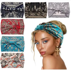 6Pack Non Slip Wide Headbands for Women, Boho Knotted Head Wraps, Sport Yoga Workout Stretchy Hair bands, Super Absorbent Wide Set for Women soft nurse scarf