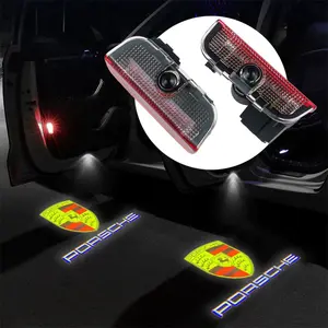 2pcs LED Car Door Logo Welcome Lights High Definition Ghost Image Projection Lamp LED Step Lights for Porsche Panamera Taycan 911 718 Macan Cayenne Boxster Cayman 918